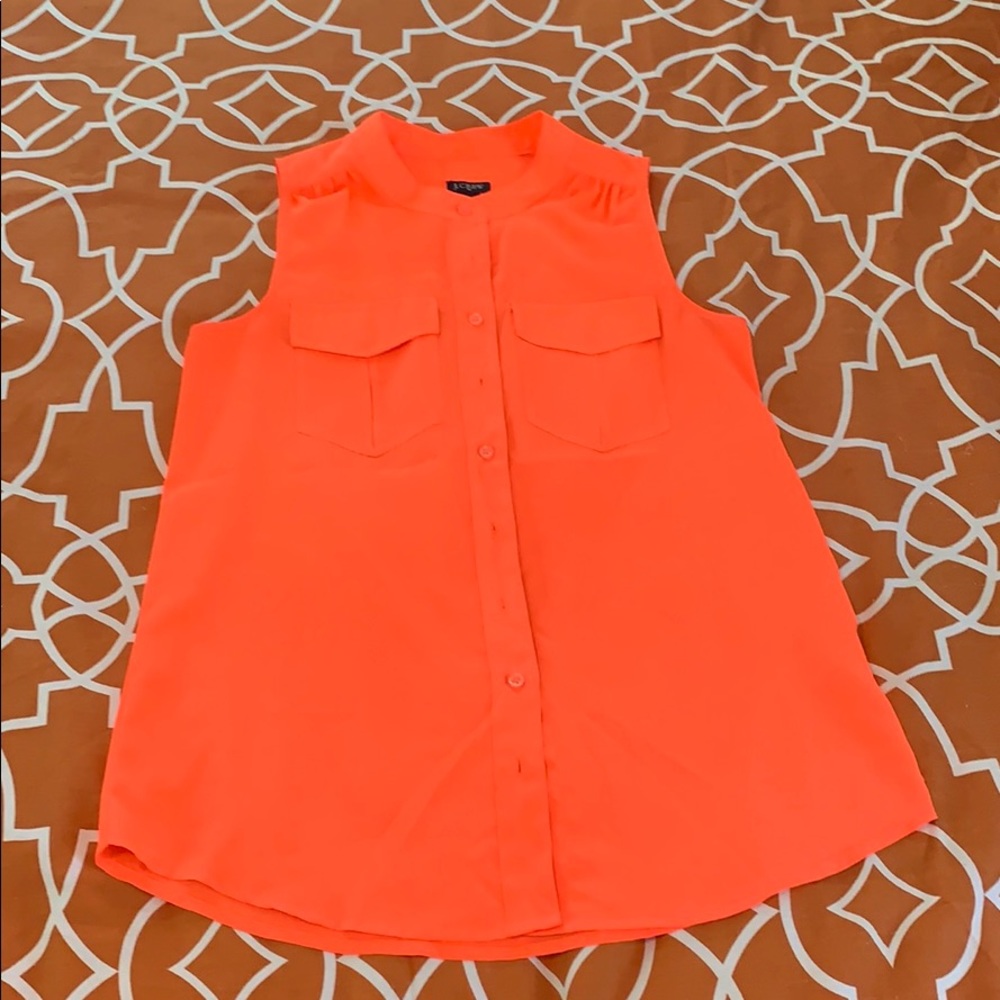 Bright Orange J Crew Sleeveless Button Up